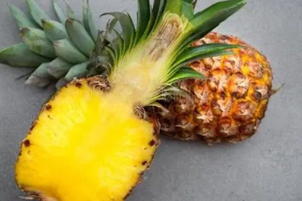 判断菠萝是否成熟的方法，成熟后顶部的叶片呈墨绿色或青褐色